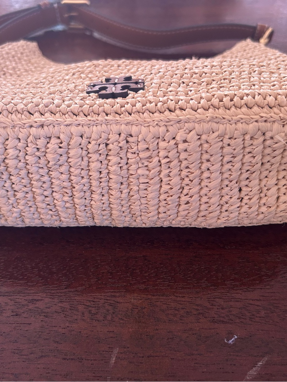 Tory Burch Cream Woven Straw Hobo with Brown Leather Trim - Picture 11 of 11